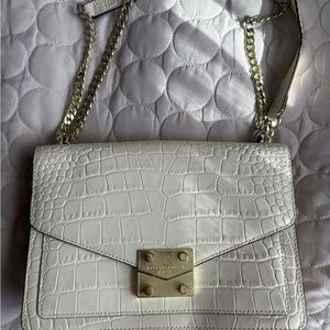 Karl Lagerfeld White Croc-Embossed Crossbody Bag